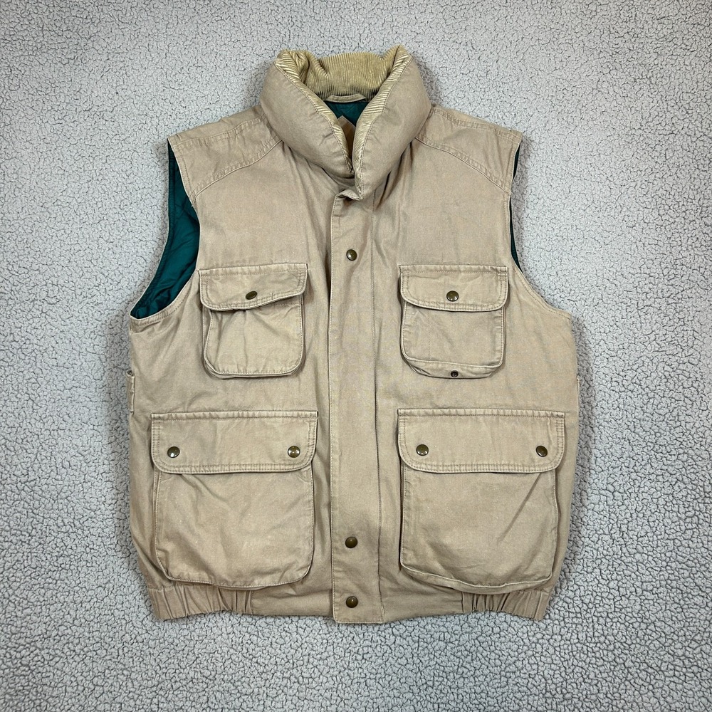 VINTAGE Eddie Bauer 1980s Vest Goose Down Quilted Corduroy Collar Size Large - Picture 1 of 7